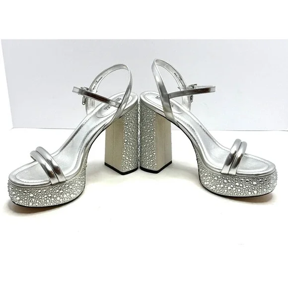 Michael Michael Kors Laci Ankle-Strap Platform Sandals Silver Size 10 NWT/BOX - Picture 5 of 9